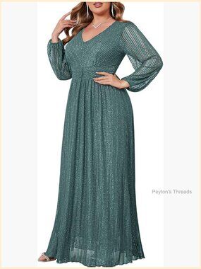 Plus Size Sparkly Formal Dress Lace Maxi V Neck Cocktail Evening Gown